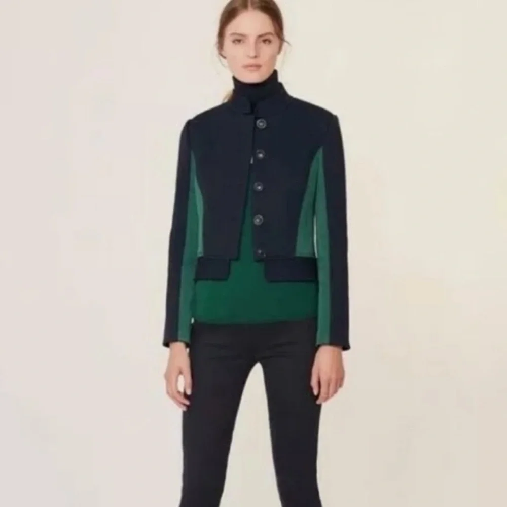 NWT Tory Burch Canter Riding Jacket Navy Blue & Green Size 2 - Picture 2 of 16